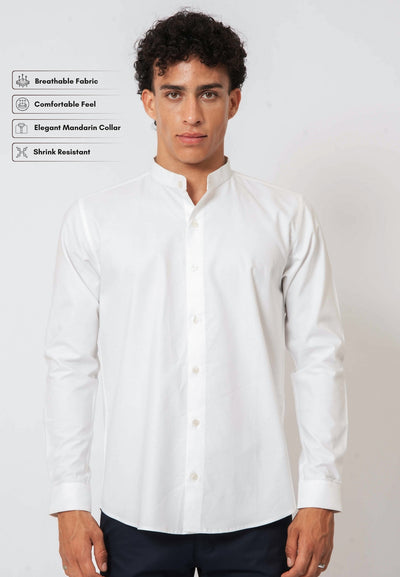 Classic White Mandarin Collar Shirt