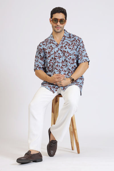 LIGHT BLUEFLOWER PRINTED RAYON SHIRT