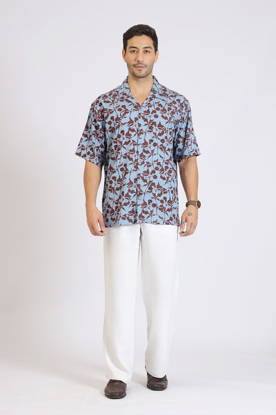 LIGHT BLUEFLOWER PRINTED RAYON SHIRT