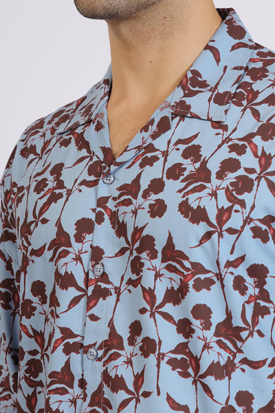 LIGHT BLUEFLOWER PRINTED RAYON SHIRT