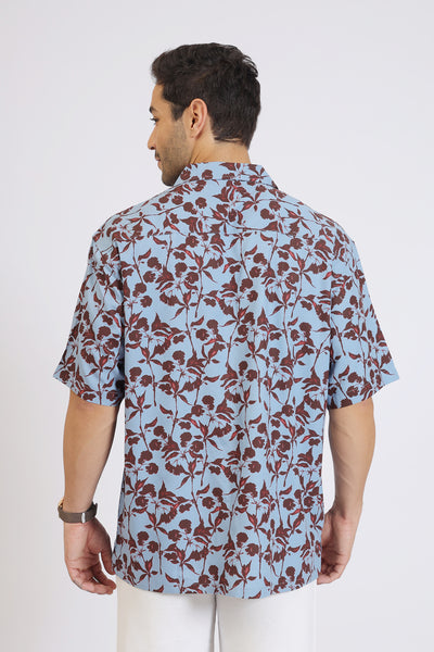 LIGHT BLUEFLOWER PRINTED RAYON SHIRT
