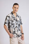 BEIGE&BLACK RAYON PRINT SHIRT