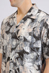 BEIGE&BLACK RAYON PRINT SHIRT