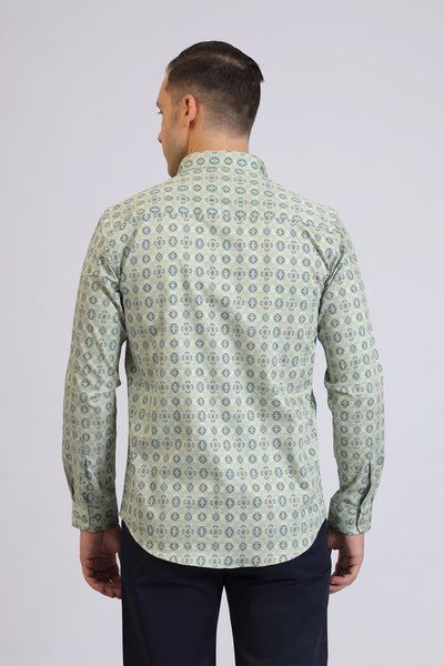 Men’s Light Green Printed Casual Shirt – Full Sleeve Cotton Shirt for Daily & Office Wear