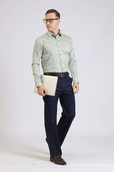 Men’s Light Green Printed Casual Shirt – Full Sleeve Cotton Shirt for Daily & Office Wear