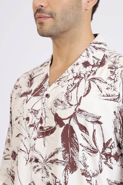 MAROON FLOWER PRINT RAYON SHIRT