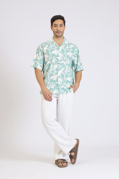 L.GREEN RAYON PRINTED SHIRT