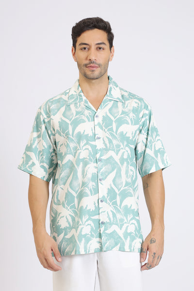 L.GREEN RAYON PRINTED SHIRT