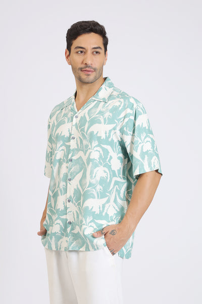 L.GREEN RAYON PRINTED SHIRT