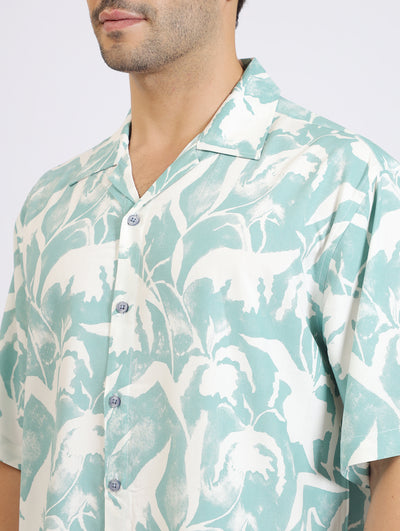 L.GREEN RAYON PRINTED SHIRT