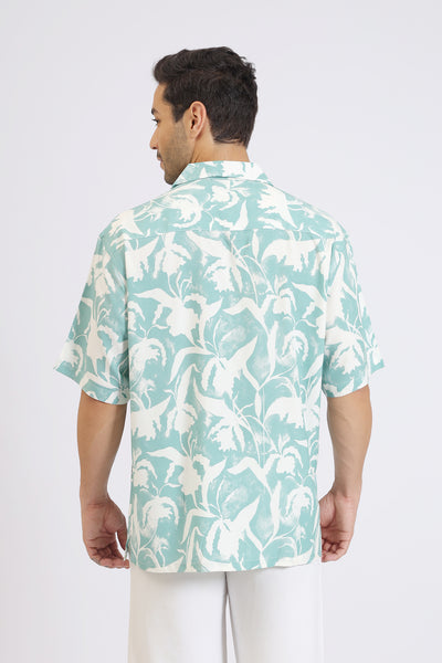 L.GREEN RAYON PRINTED SHIRT