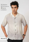 Soft Beige Cuban Collar Shirt