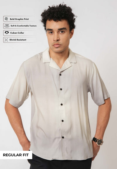 Soft Beige Cuban Collar Shirt