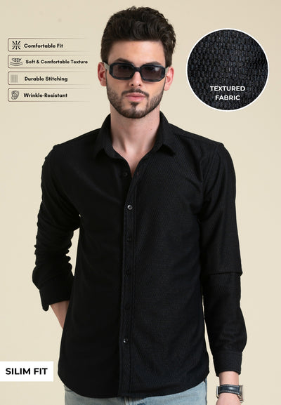 Classic Black Textured Shirt – Effortless Style in Slim Fit
