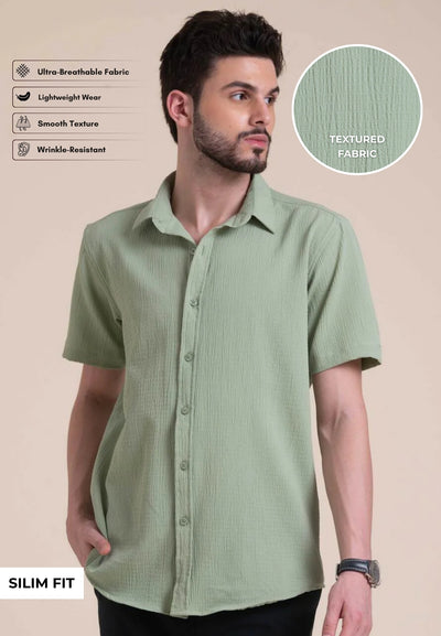 Light Green Textured Slim Fit Casual Shirt