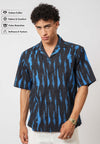 Electric Tide Black & Blue Printed Cuban Collar Shirt