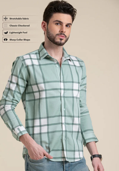 Mint Green Bold Checks Casual Shirt