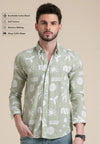 Olive Green Printed Cotton Shirt
