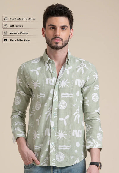 Olive Green Printed Cotton Shirt