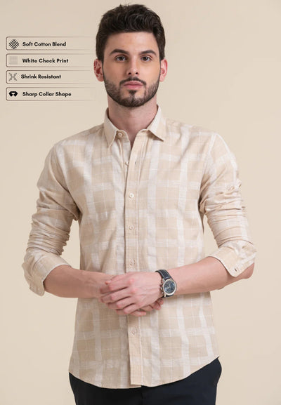 Men's Beige White Check Shirt