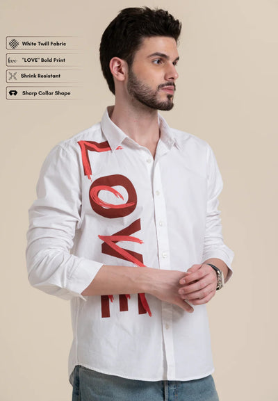 White Slim Fit “LOVE” Statement Shirt
