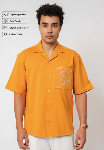 Mustard Yellow Embroidered Pocket Shirt