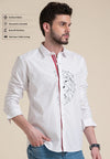 White Slim Fit Shirt with Geometric Lion & Hallstatt Script Detail