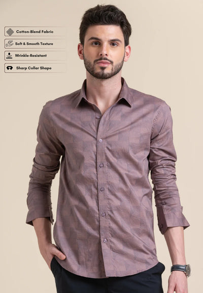 Slim Fit Mauve Patterned Formal Shirt