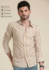 Beige & White Striped Casual Cotton Shirt