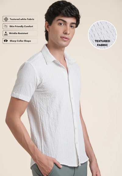 White Textured Slim Fit Casual Shirt