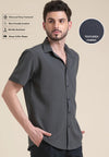 Charcoal Grey Textured Short Sleeve Shirt