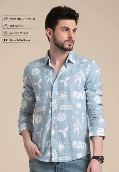 Sky Blue Printed Cotton Shirt
