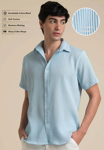 Sky Blue Textured Short Sleeve Shirt