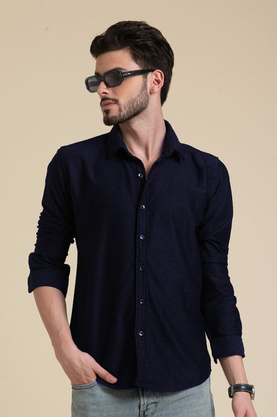 Navy Textured Shirt – Effortless Style in Slim Fit
