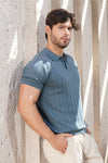 Slate Gray Textured Knit Polo Shirt