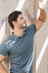 Slate Gray Textured Knit Polo Shirt