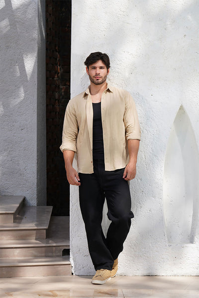 Beige Lightweight Gauze Button-Up