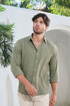 Olive Green Lightweight Gauze Button-Up