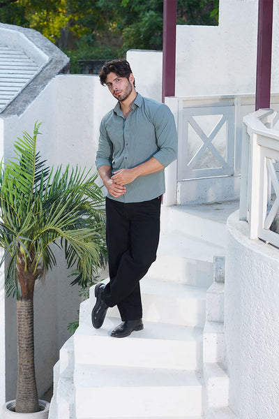 Textured Casual Shirt in Olive Green