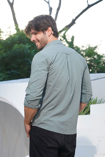 Textured Casual Shirt in Olive Green