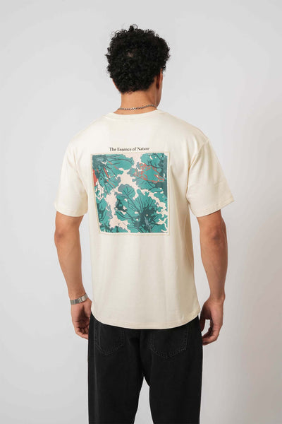 Cream graphic tee for men – Essence of Nature print and soft fabric by Hallstatt