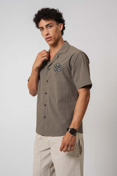 Olive Cuban Collar Shirt with D20 Embroidered Patch