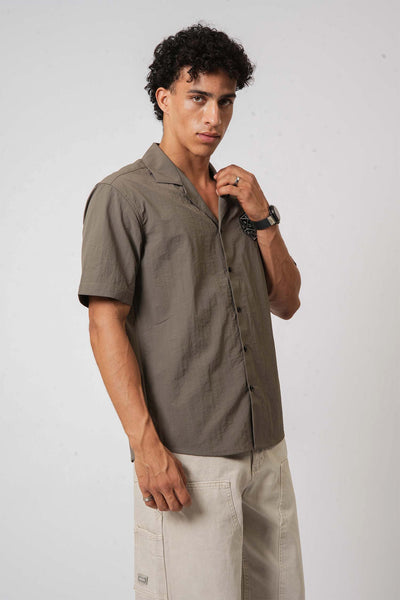 Olive Cuban Collar Shirt with D20 Embroidered Patch