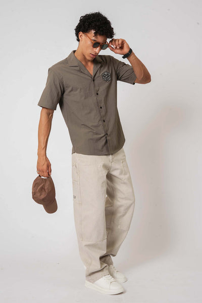 Olive Cuban Collar Shirt with D20 Embroidered Patch