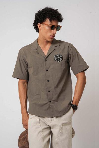 Olive Cuban Collar Shirt with D20 Embroidered Patch
