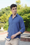 Blue Lightweight Gauze Button-Up