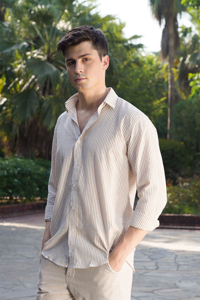 Beige Striped Cotton Linen Shirt – Effortless Coastal Charm