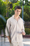 Beige Striped Cotton Linen Shirt – Effortless Coastal Charm
