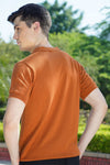 Rust Orange Ribbed Knit Polo Shirt