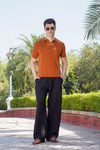 Rust Orange Ribbed Knit Polo Shirt